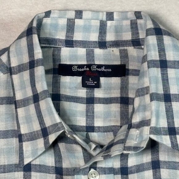 Brooks Brothers Shirt Mens Large White Blue Plaid 100% Irish Linen NWT - Picture 4 of 11